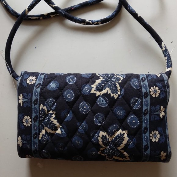 Blue Cotton Fabric Mixed Print Organizer Cross Body Bag - Picture 4 of 4